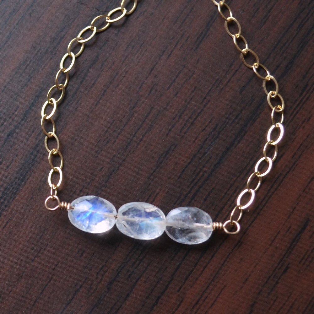 Dainty Rainbow Moonstone Bracelet in Gold